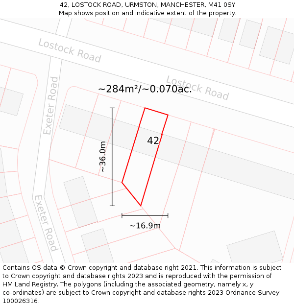 42, LOSTOCK ROAD, URMSTON, MANCHESTER, M41 0SY: Plot and title map