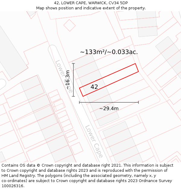 42, LOWER CAPE, WARWICK, CV34 5DP: Plot and title map