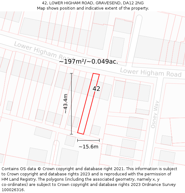 42, LOWER HIGHAM ROAD, GRAVESEND, DA12 2NG: Plot and title map