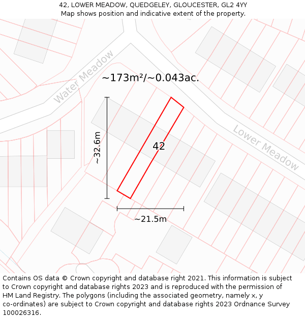 42, LOWER MEADOW, QUEDGELEY, GLOUCESTER, GL2 4YY: Plot and title map