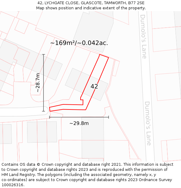 42, LYCHGATE CLOSE, GLASCOTE, TAMWORTH, B77 2SE: Plot and title map