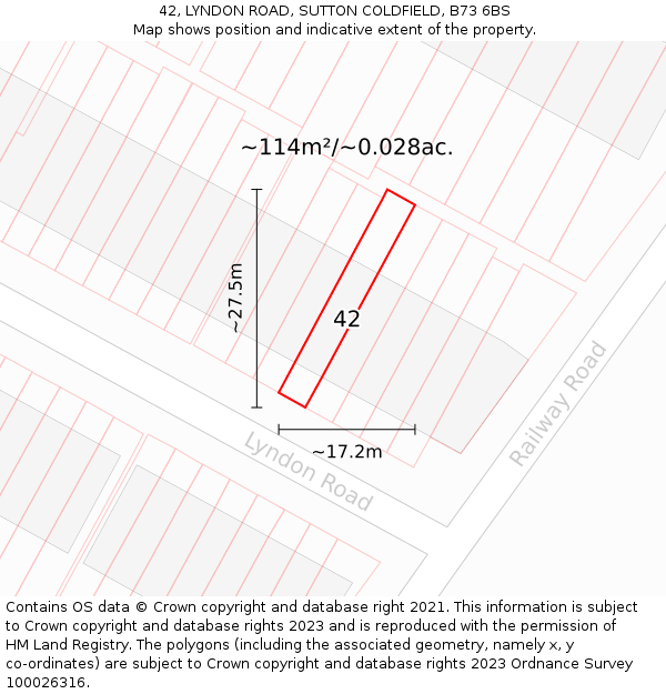 42, LYNDON ROAD, SUTTON COLDFIELD, B73 6BS: Plot and title map