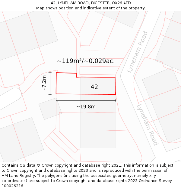 42, LYNEHAM ROAD, BICESTER, OX26 4FD: Plot and title map