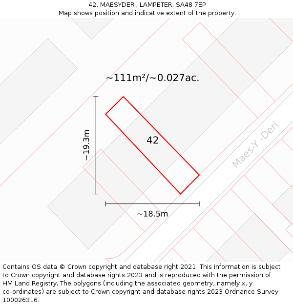 42, MAESYDERI, LAMPETER, SA48 7EP: Plot and title map