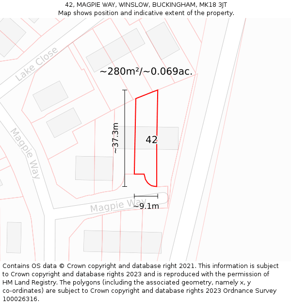 42, MAGPIE WAY, WINSLOW, BUCKINGHAM, MK18 3JT: Plot and title map