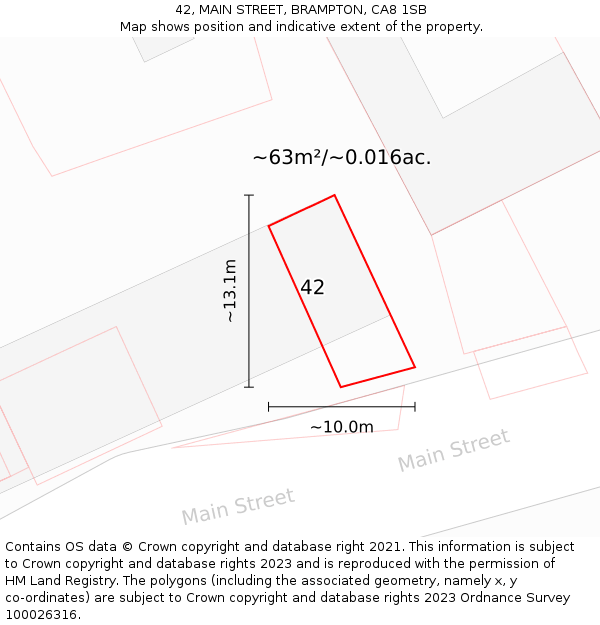 42, MAIN STREET, BRAMPTON, CA8 1SB: Plot and title map