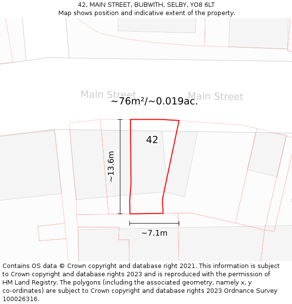 42, MAIN STREET, BUBWITH, SELBY, YO8 6LT: Plot and title map