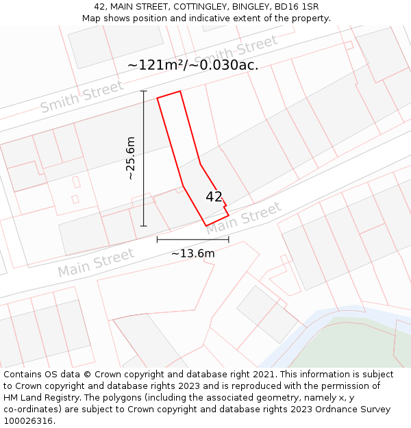 42, MAIN STREET, COTTINGLEY, BINGLEY, BD16 1SR: Plot and title map