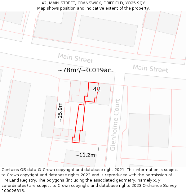 42, MAIN STREET, CRANSWICK, DRIFFIELD, YO25 9QY: Plot and title map