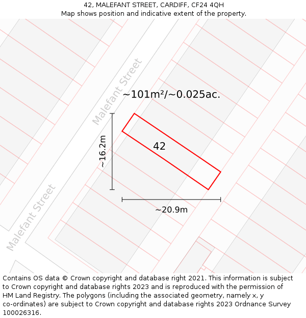 42, MALEFANT STREET, CARDIFF, CF24 4QH: Plot and title map