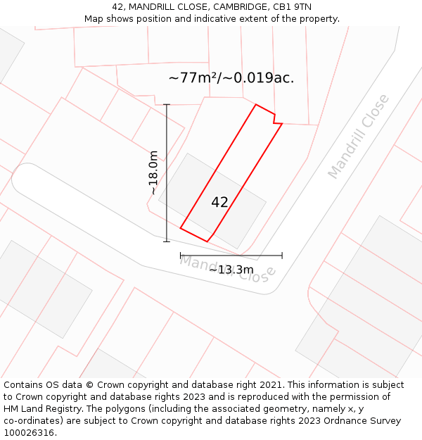 42, MANDRILL CLOSE, CAMBRIDGE, CB1 9TN: Plot and title map