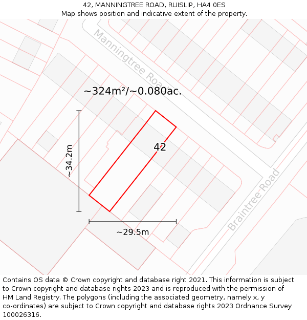 42, MANNINGTREE ROAD, RUISLIP, HA4 0ES: Plot and title map