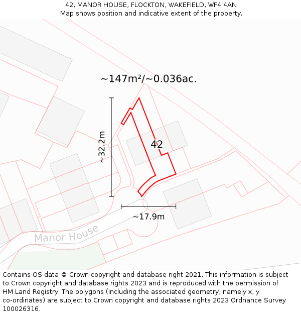 42, MANOR HOUSE, FLOCKTON, WAKEFIELD, WF4 4AN: Plot and title map