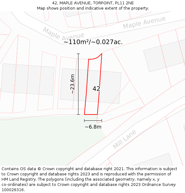42, MAPLE AVENUE, TORPOINT, PL11 2NE: Plot and title map