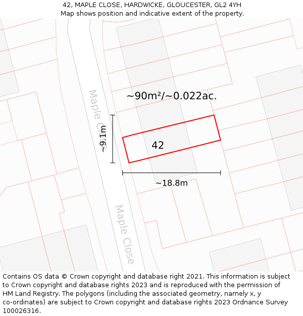 42, MAPLE CLOSE, HARDWICKE, GLOUCESTER, GL2 4YH: Plot and title map
