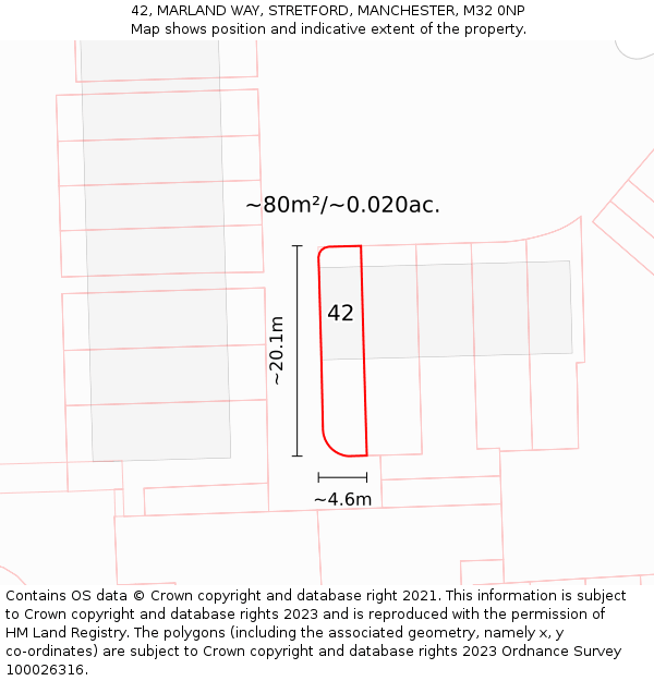 42, MARLAND WAY, STRETFORD, MANCHESTER, M32 0NP: Plot and title map