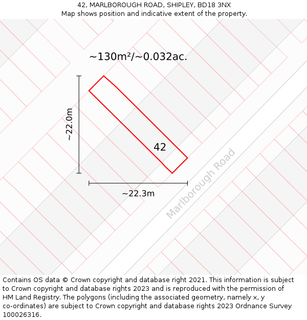 42, MARLBOROUGH ROAD, SHIPLEY, BD18 3NX: Plot and title map