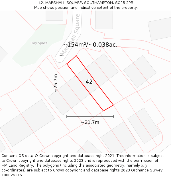 42, MARSHALL SQUARE, SOUTHAMPTON, SO15 2PB: Plot and title map