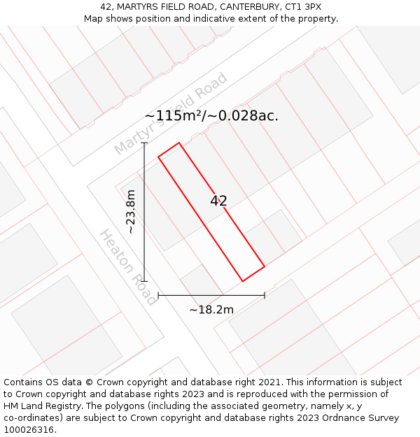 42, MARTYRS FIELD ROAD, CANTERBURY, CT1 3PX: Plot and title map