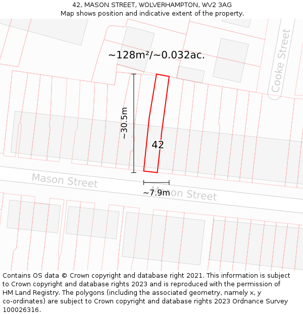 42, MASON STREET, WOLVERHAMPTON, WV2 3AG: Plot and title map