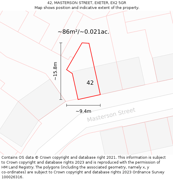 42, MASTERSON STREET, EXETER, EX2 5GR: Plot and title map