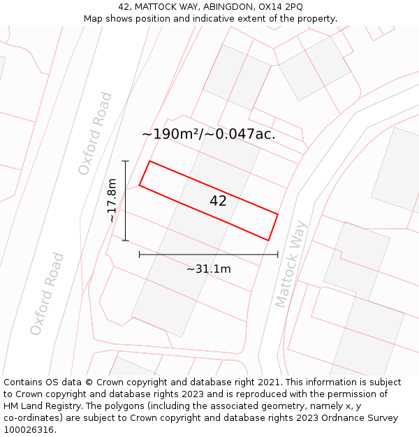 42, MATTOCK WAY, ABINGDON, OX14 2PQ: Plot and title map