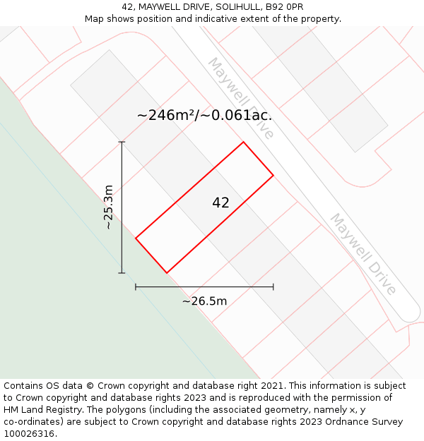 42, MAYWELL DRIVE, SOLIHULL, B92 0PR: Plot and title map