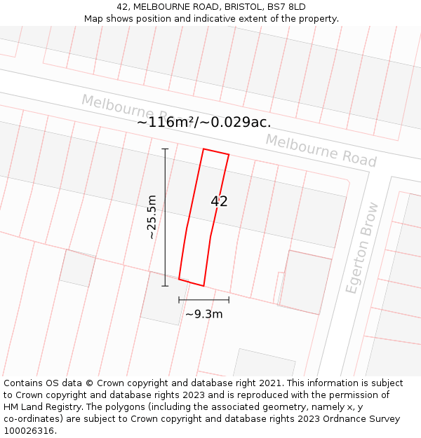 42, MELBOURNE ROAD, BRISTOL, BS7 8LD: Plot and title map