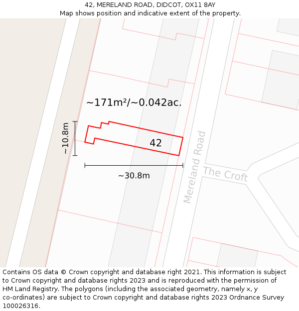 42, MERELAND ROAD, DIDCOT, OX11 8AY: Plot and title map
