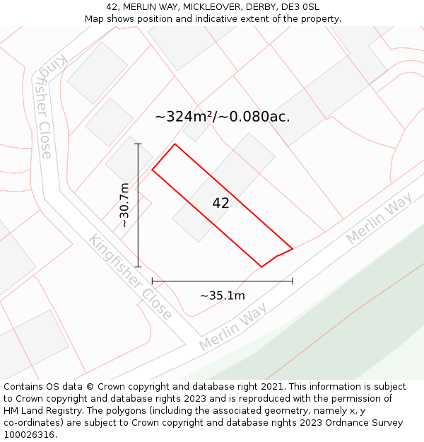 42, MERLIN WAY, MICKLEOVER, DERBY, DE3 0SL: Plot and title map