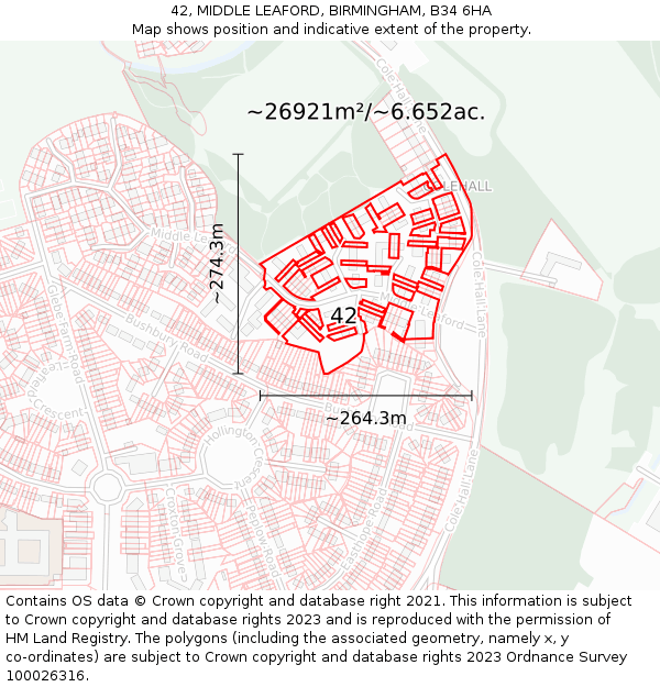 42, MIDDLE LEAFORD, BIRMINGHAM, B34 6HA: Plot and title map