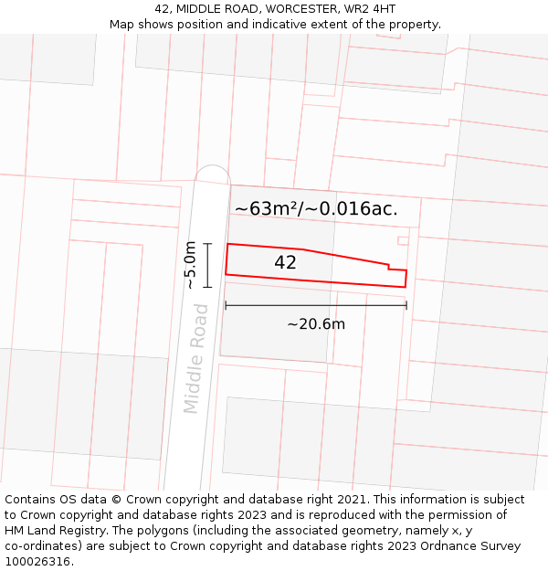 42, MIDDLE ROAD, WORCESTER, WR2 4HT: Plot and title map
