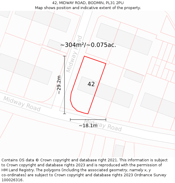 42, MIDWAY ROAD, BODMIN, PL31 2PU: Plot and title map