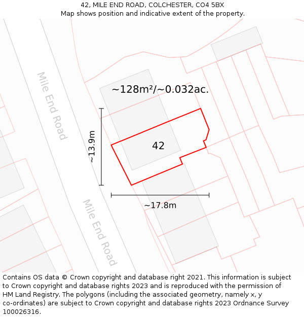 42, MILE END ROAD, COLCHESTER, CO4 5BX: Plot and title map