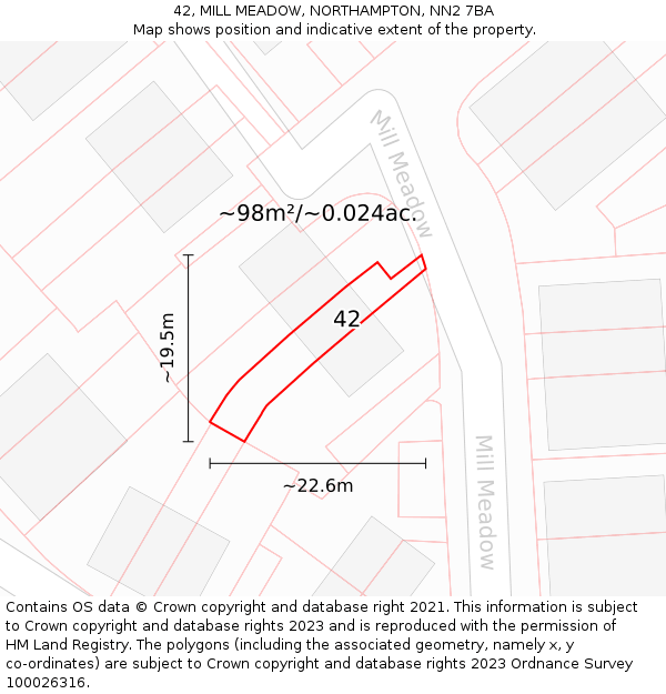 42, MILL MEADOW, NORTHAMPTON, NN2 7BA: Plot and title map
