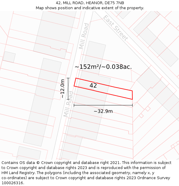 42, MILL ROAD, HEANOR, DE75 7NB: Plot and title map