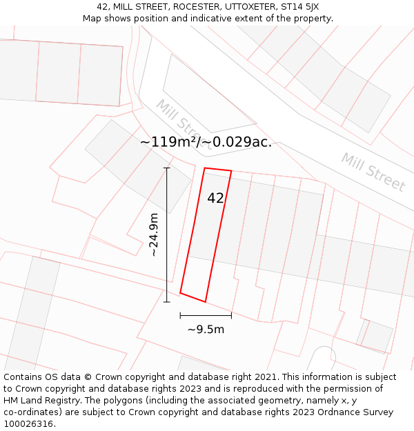 42, MILL STREET, ROCESTER, UTTOXETER, ST14 5JX: Plot and title map