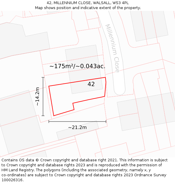 42, MILLENNIUM CLOSE, WALSALL, WS3 4PL: Plot and title map