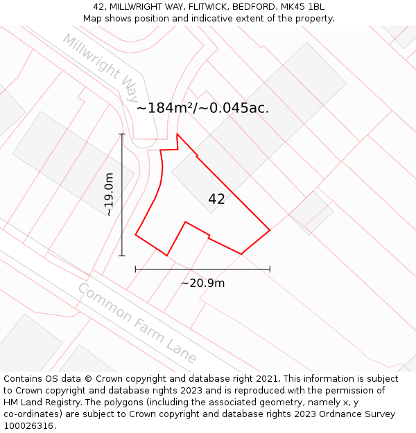 42, MILLWRIGHT WAY, FLITWICK, BEDFORD, MK45 1BL: Plot and title map