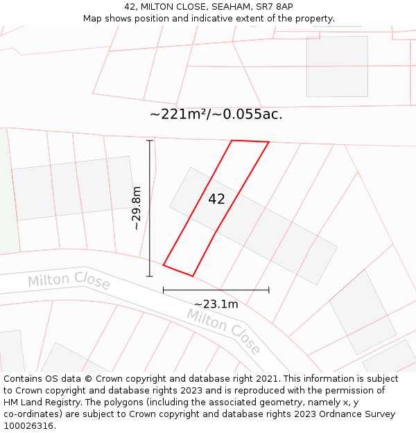 42, MILTON CLOSE, SEAHAM, SR7 8AP: Plot and title map