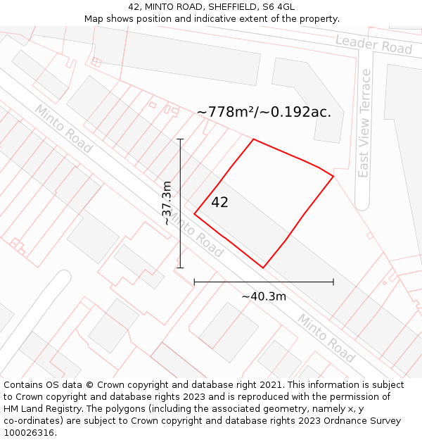 42, MINTO ROAD, SHEFFIELD, S6 4GL: Plot and title map