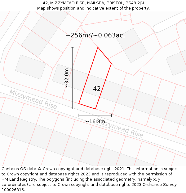 42, MIZZYMEAD RISE, NAILSEA, BRISTOL, BS48 2JN: Plot and title map