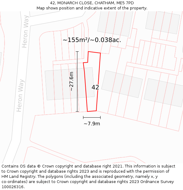 42, MONARCH CLOSE, CHATHAM, ME5 7PD: Plot and title map