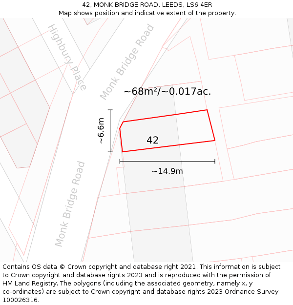 42, MONK BRIDGE ROAD, LEEDS, LS6 4ER: Plot and title map