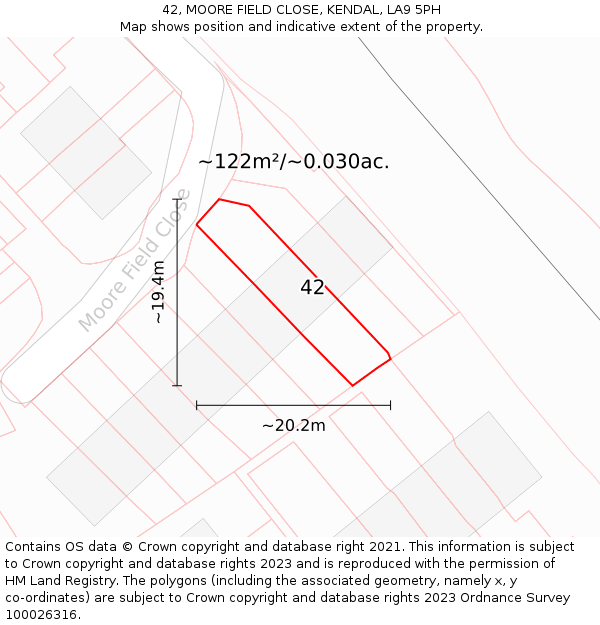 42, MOORE FIELD CLOSE, KENDAL, LA9 5PH: Plot and title map