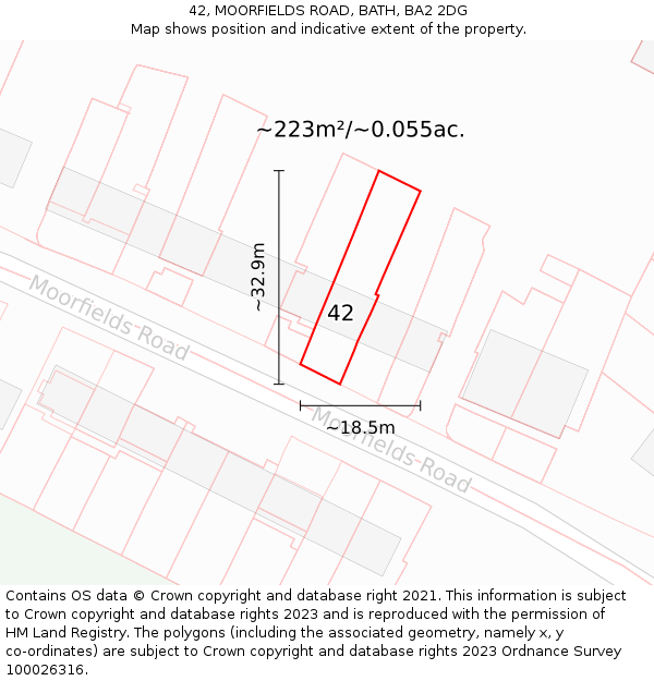 42, MOORFIELDS ROAD, BATH, BA2 2DG: Plot and title map