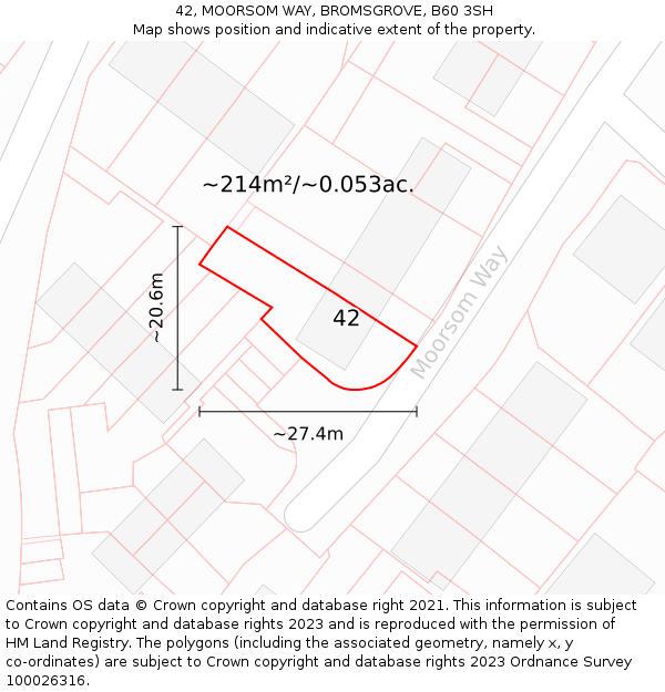 42, MOORSOM WAY, BROMSGROVE, B60 3SH: Plot and title map