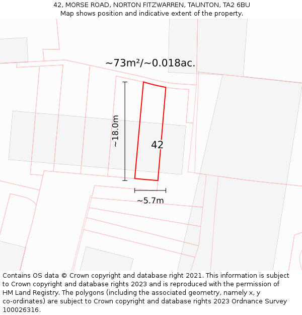 42, MORSE ROAD, NORTON FITZWARREN, TAUNTON, TA2 6BU: Plot and title map