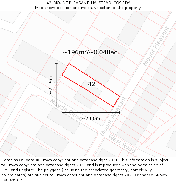 42, MOUNT PLEASANT, HALSTEAD, CO9 1DY: Plot and title map