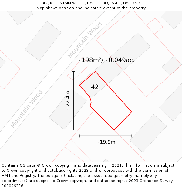 42, MOUNTAIN WOOD, BATHFORD, BATH, BA1 7SB: Plot and title map